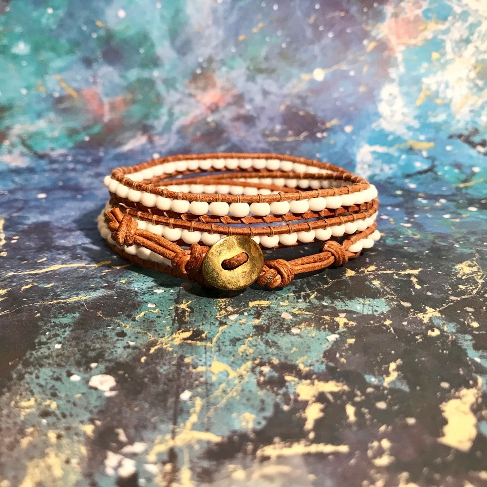 Bone White Leather Wrap Bracelet